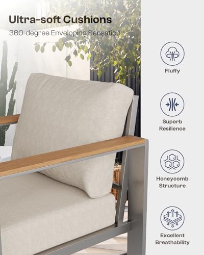 Aluminum Outdoor Patio Furniture Set with Coffee Table, 4 Piece Patio Conversation Sets with Washable Thick Cushions