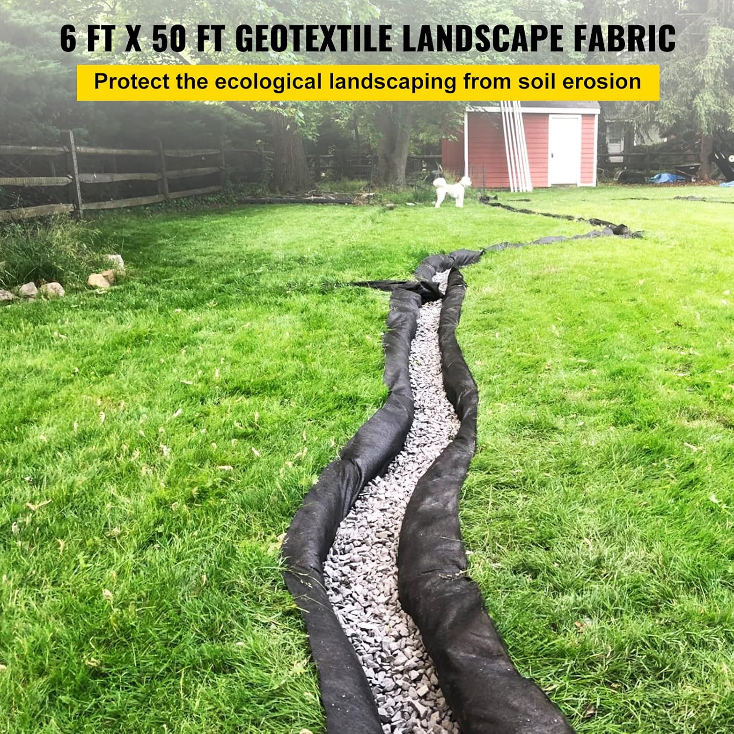 VEVOR Garden Weed Barrier Fabric, 8OZ Heavy Duty Geotextile Landscape Fabric, 6ft x 50ft Non-Woven Weed Block Gardening Mat for Ground Cover