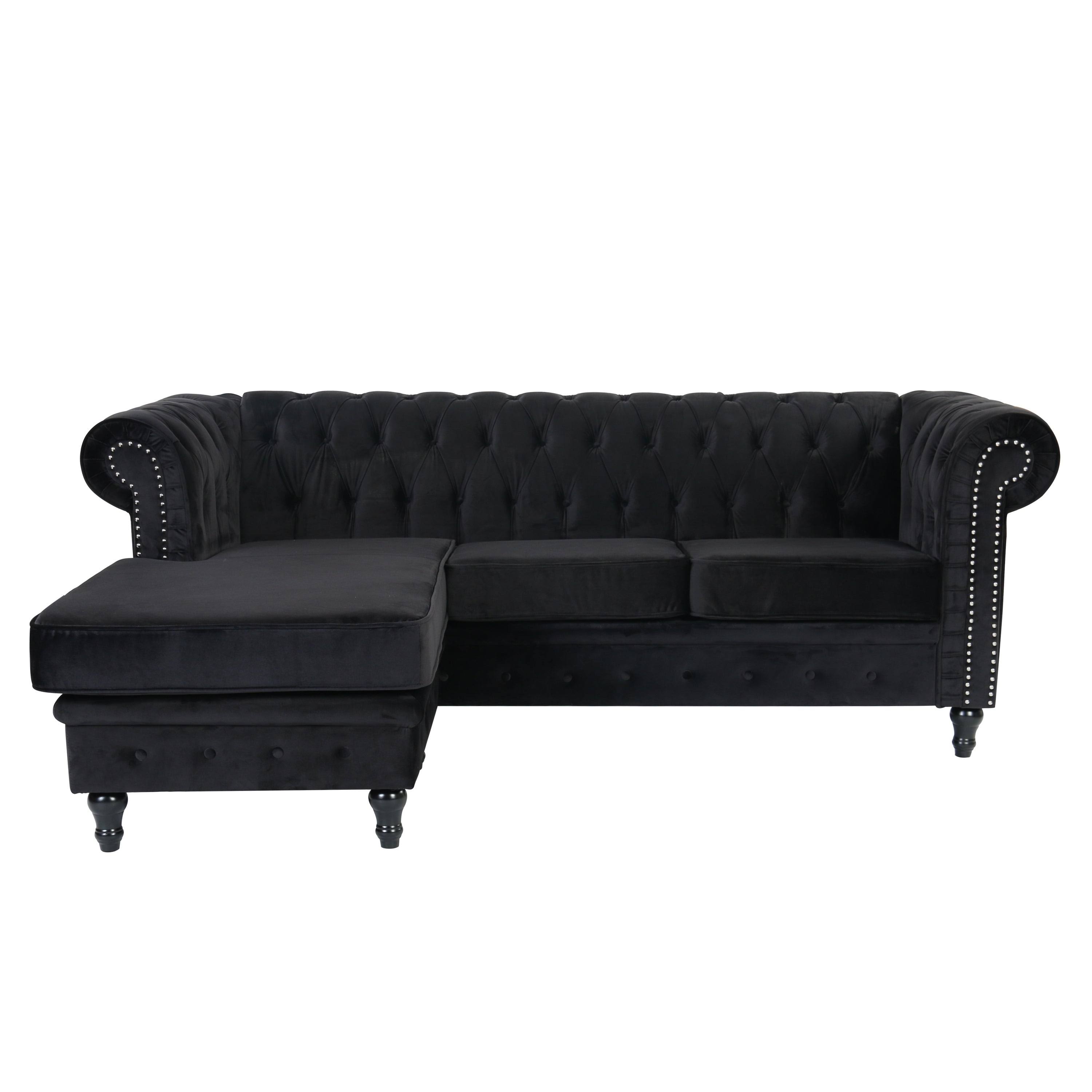 Velvet Chesterfield Rolled Arm Sofa with Ottoman Red