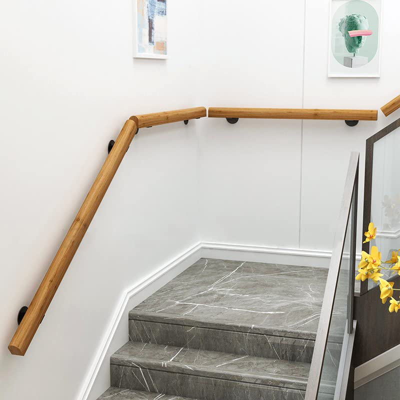 6FT Wooden Stair Handrails, Hand Railings for Stairs Indoor Outdoor, Sturdy Safety Wall Mount Support