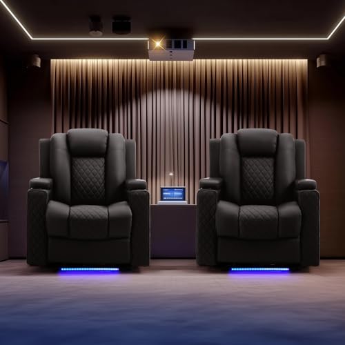 COMHOMA Power Recliner Chair PU Leather Electric Massage Recliner Sofa for Living Room Home Theater Seating with Cup Holders and LED Lighting(Black)