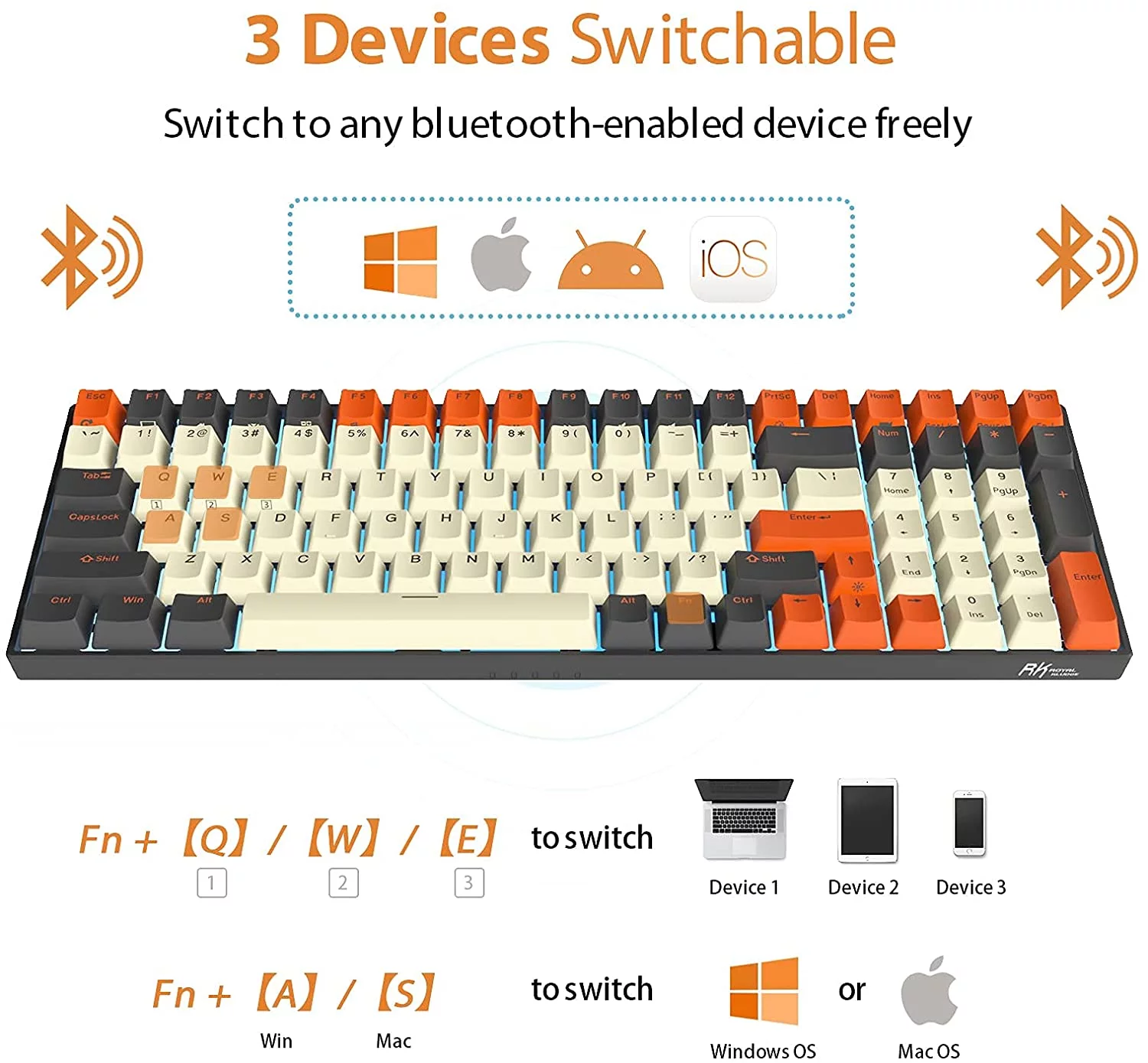 100 Wireless Mechanical Keyboard, Bluetooth5.1/2.4Ghz/Wired Mechanical Keyboard, 100-key 96% Full Size Hot Swappable Keyboard Brown Switch
