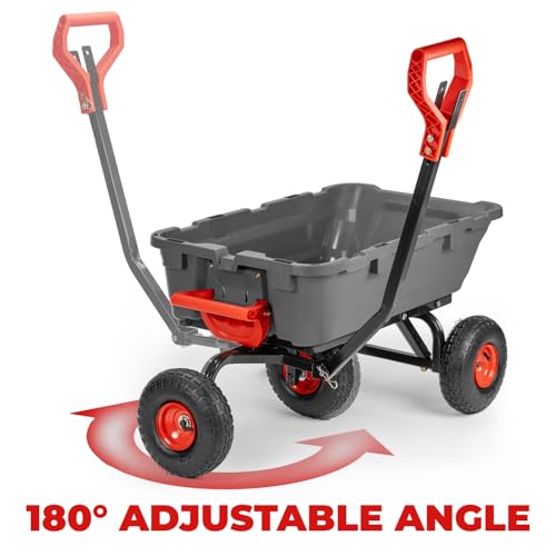 XtremepowerUS 2-in-1 Convertible Handle Heavy Duty Garden Cart Dump Wagon Utility 800-Pound Dump Cart Utility Cart for Yard, Farm 10" Pneumatic Tires