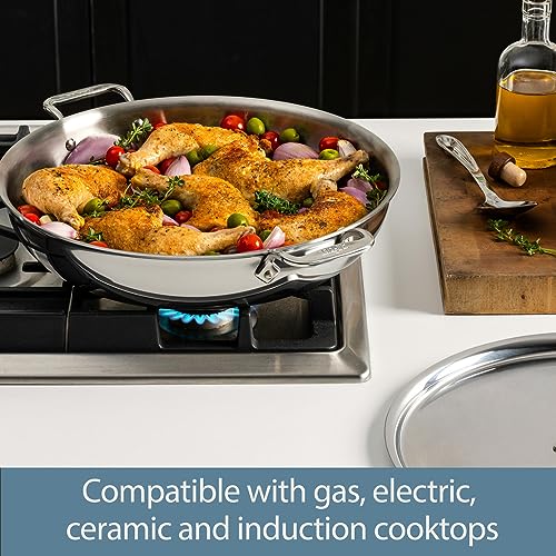 All-Clad D3 3-Ply Stainless Steel Large Frying Pan 7 Quart, Induction Oven Broiler Safe 600F, Kitchen Frying Pan, Fast & Even Heat, Fry Pan