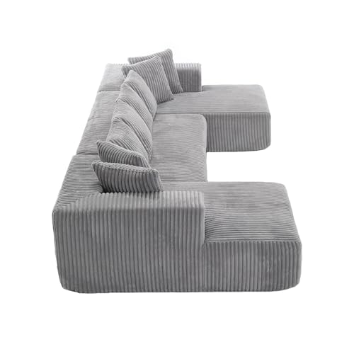 131" Modular Sectional Sofa Cloud Couch, Corduroy Memory Foam Black Sectional Couches for Living Room, Modern Deep Seat Boneless Sofa