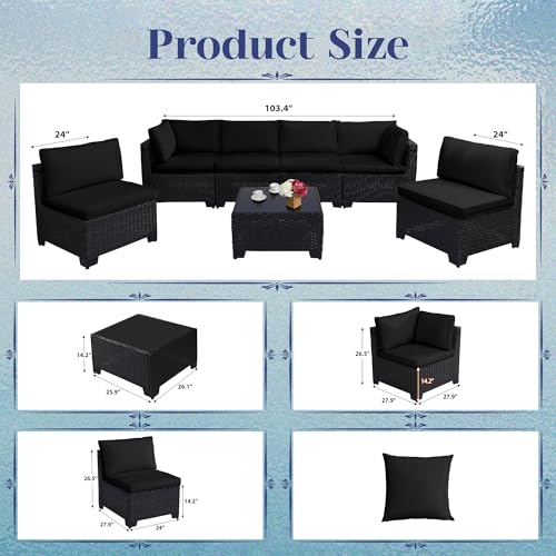 KIGOTY Patio Furniture Set 7 Pieces Conversation Sets, Outdoor Sectional Sofa