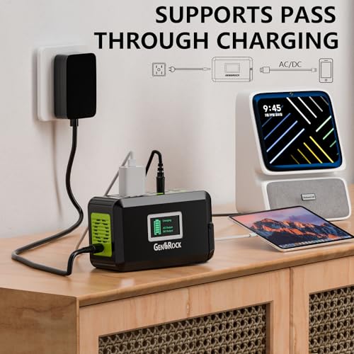 GENSROCK Portable Power Station, Outdoor Solar Generator, Backup Lithium Battery, with 110V AC Outlet and LED Flashlight