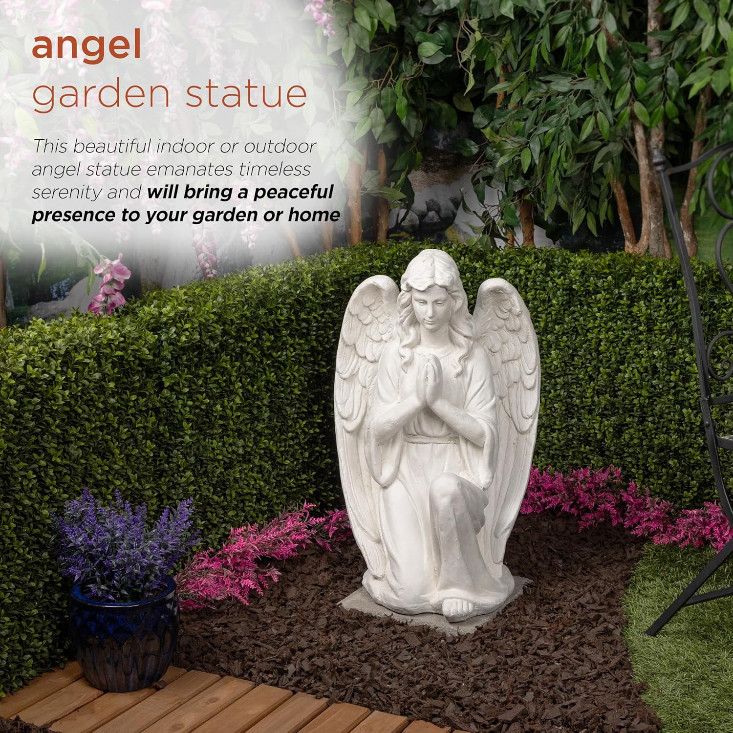 Alpine Corporation MCC830 Kneeling Praying Angel Statue STATUARY, White