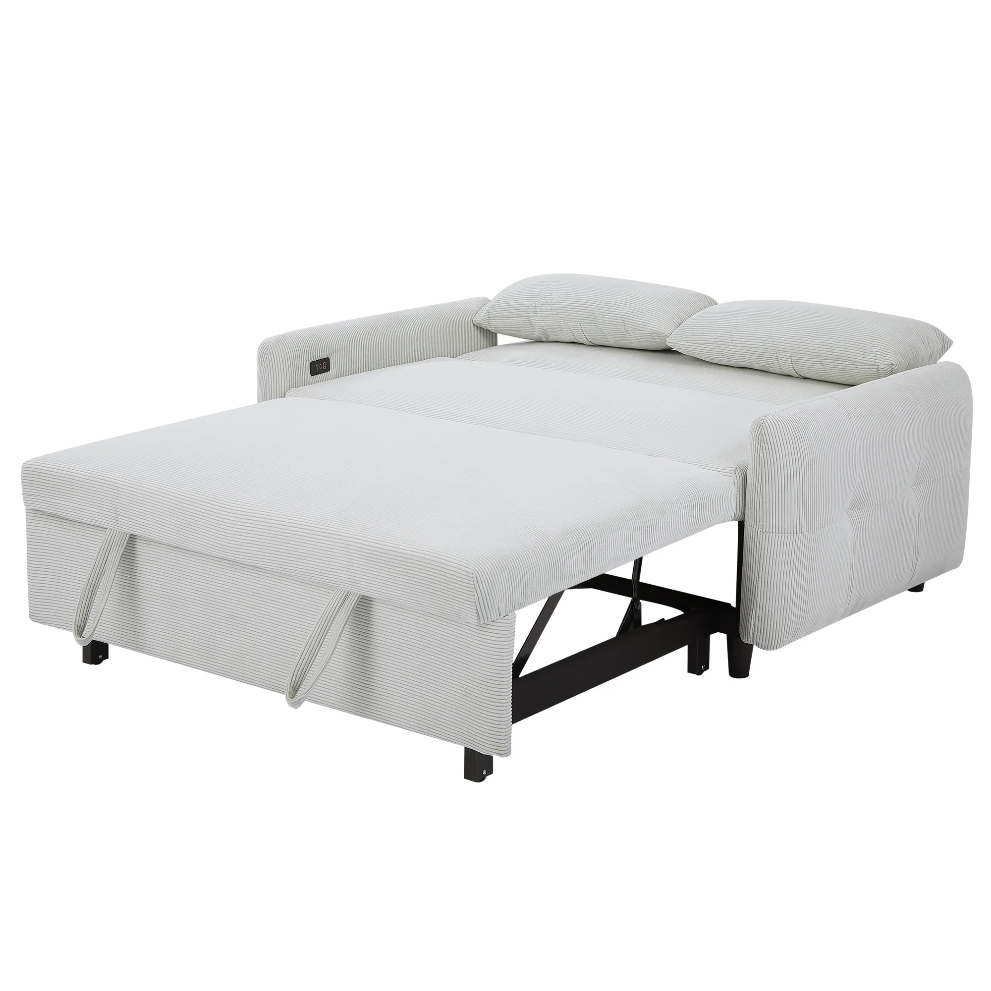 EUROCO 57.48" 3-in-1 Pull-out Convertible Sofa Bed Foldable Sleeper Corduroy Sofa Fabric Loveseat with 2 Throw Pillows