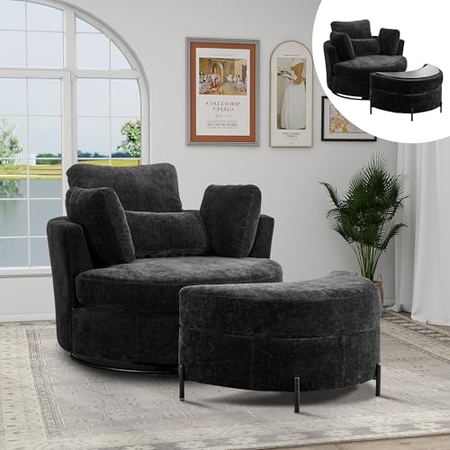 Chifee & Vingol 42.2" Oversized Swivel Accent Chair Round Barrel Chair,Chenille,Beige