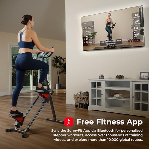 Sunny Health & Fitness Stair Stepper w/Handlebar, Extended Step Range Climber Machine for Legs, Core and Glute Workouts