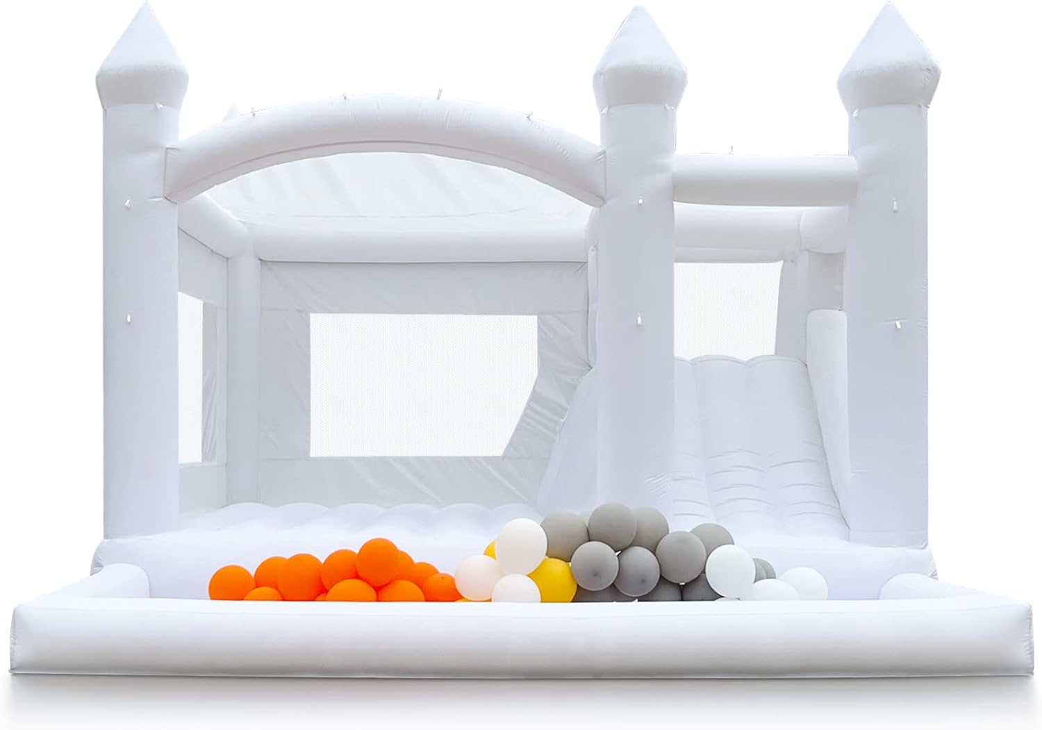 White Bounce House with Slide Ball Pit Blower Oxford Cloth Inflatable 15FTx 13FT Large White Bounce House Bouncy Castles for Kids Adult Birthday