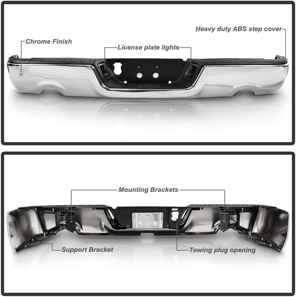 ACANII - For 2009-2018 Dodge Ram 1500 w/ Dual Exhaust w/o Sensor Holes Chrome Steel Rear Step Bumper Complete Assembly