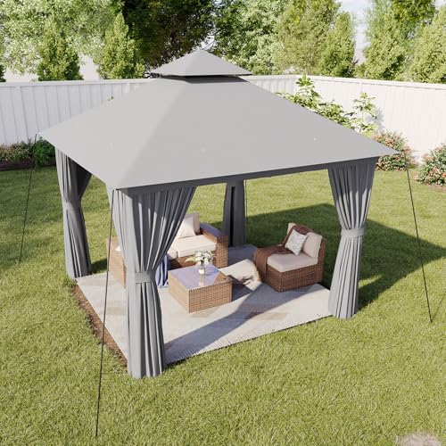 Aoxun 10'x12' Outdoor Patio Gazebo, Heavy Duty Party Tent with Wind-Resistant Ropes