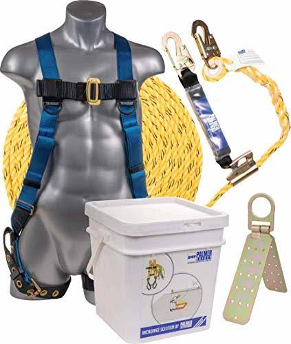 ATERET Fall Protection Roofing Bucket Kit I Full-Body Harness, 50& Vertical Rope u0026 Anchor Set I Construction Fall Arrest Kit