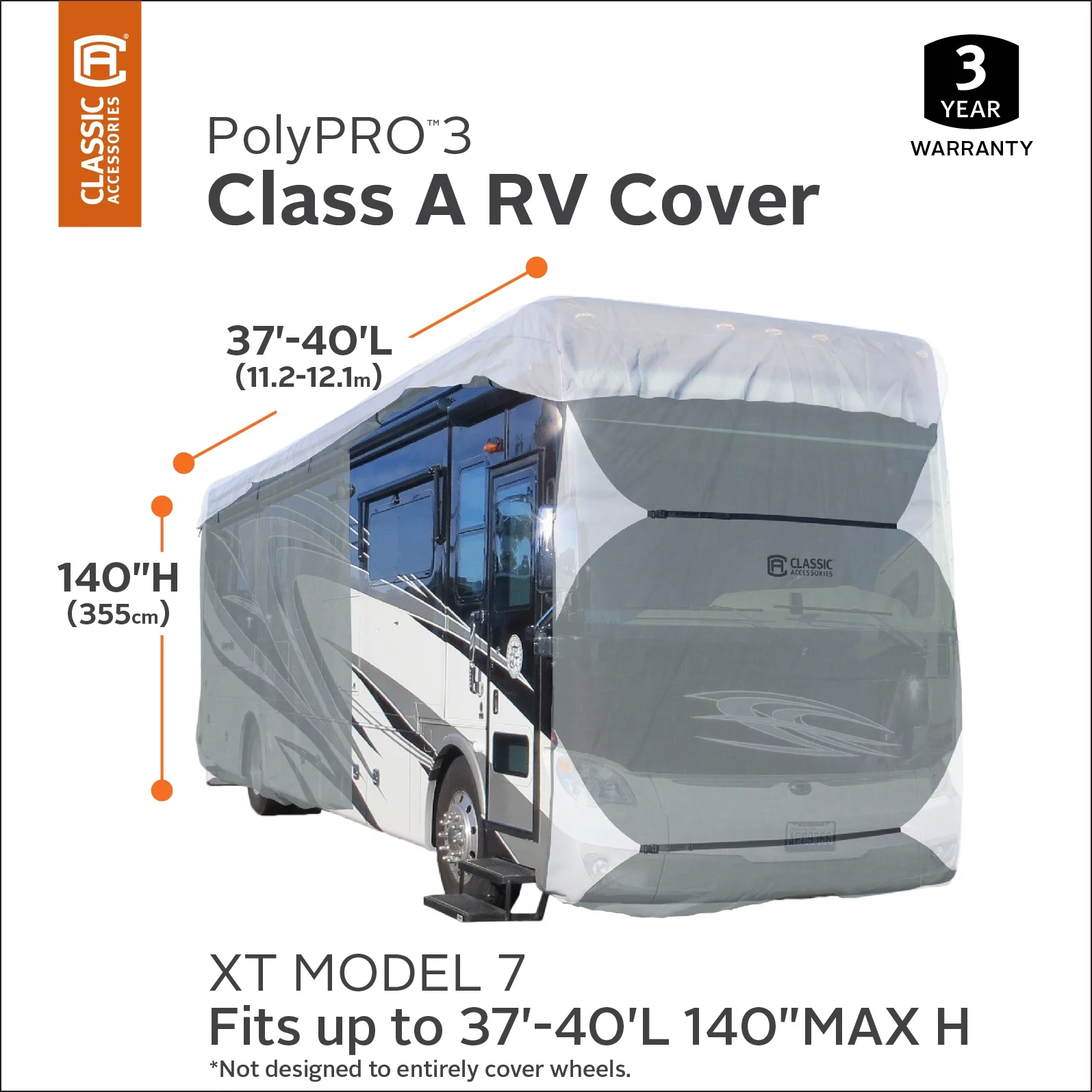 Classic Accessories Over Drive PolyPRO™3 Deluxe Extra Tall Class A RV Cover, Fits 37' - 40' RVs
