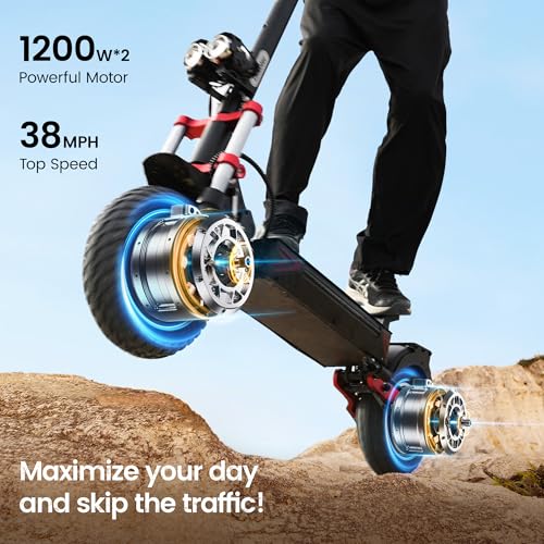 iScooter Electric Scooter, 40/43/50 Miles Long Range & 28/38 MPH Top Speed E Scooter