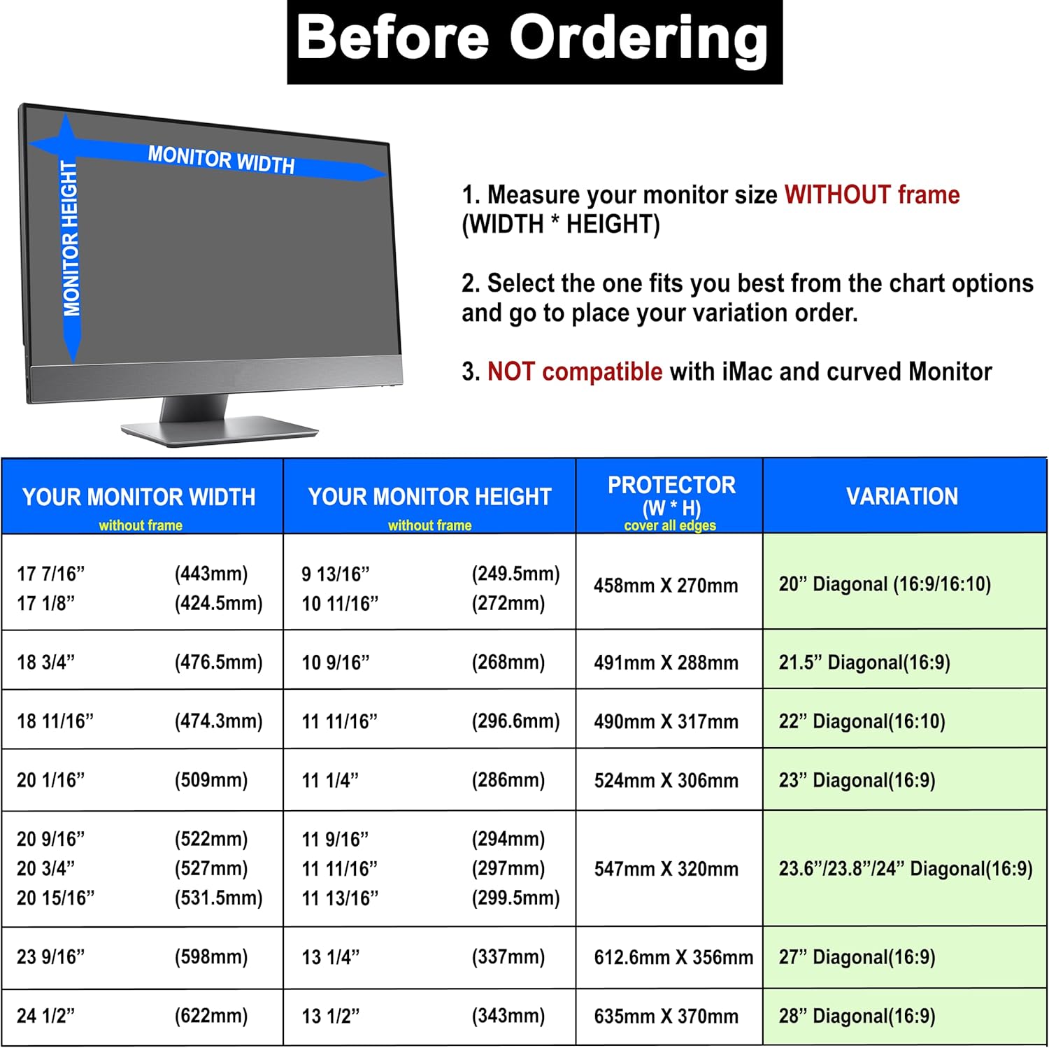 28 Inch Blue Light Screen Protector For Eye Strain,Anti Blue Light,Anti UV