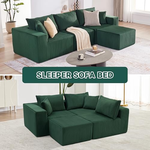 107.4" Cloud Couch Sectional, Modular Sofa with Deep Seat, Plush Corduroy L Shaped Boneless Couch, Convertible Sectional Couches for Living Room