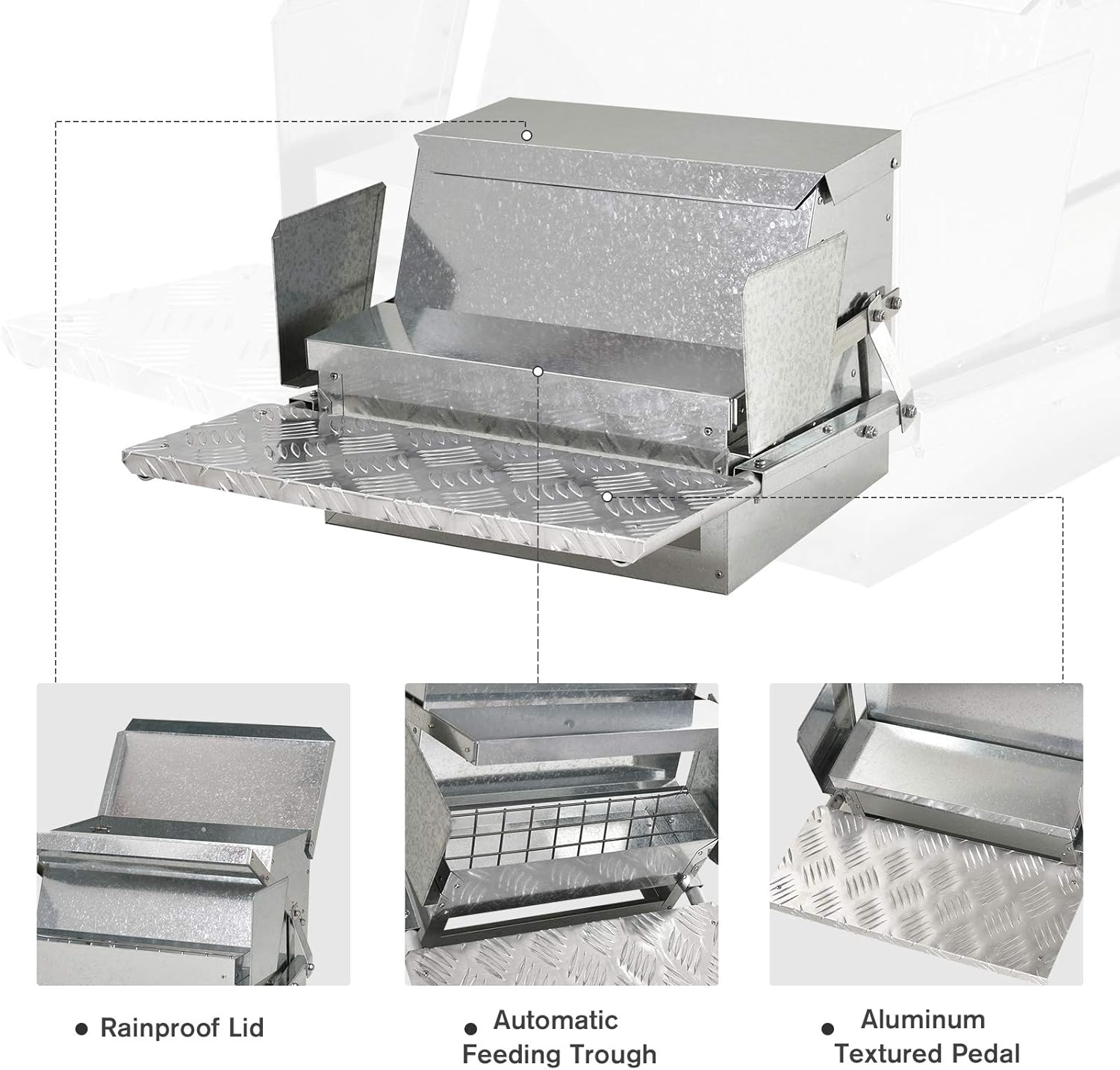 PawHut 25 lbs Capacity Automatic Chicken Poultry Feeder with a Galvanized Steel and Aluminium Build, Weatherproof Design