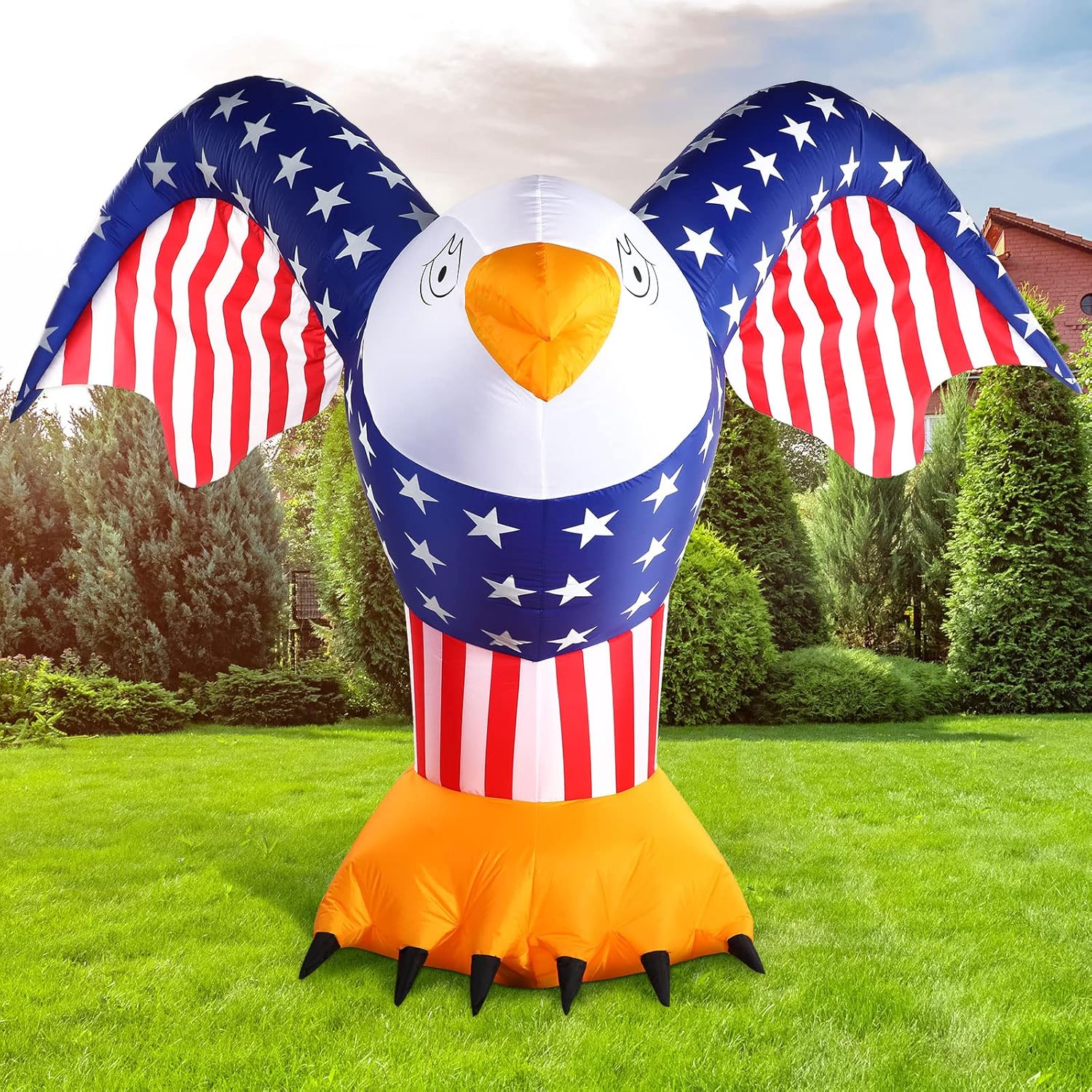 6 ft 4th of July Inflatable Decoration Patriotic American Inflatable Eagle with Built-in LED Light and Blower