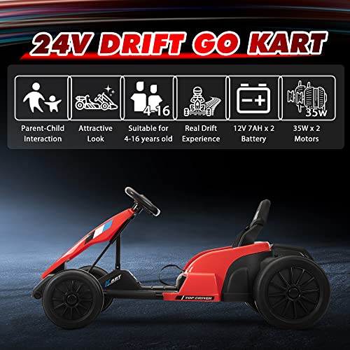 TOBBI 24V Go Kart Electric Drift Kart for Kids 4-16 Year, Ride on Car, 8 MPH Battery Powered Crazy Cart for Kids