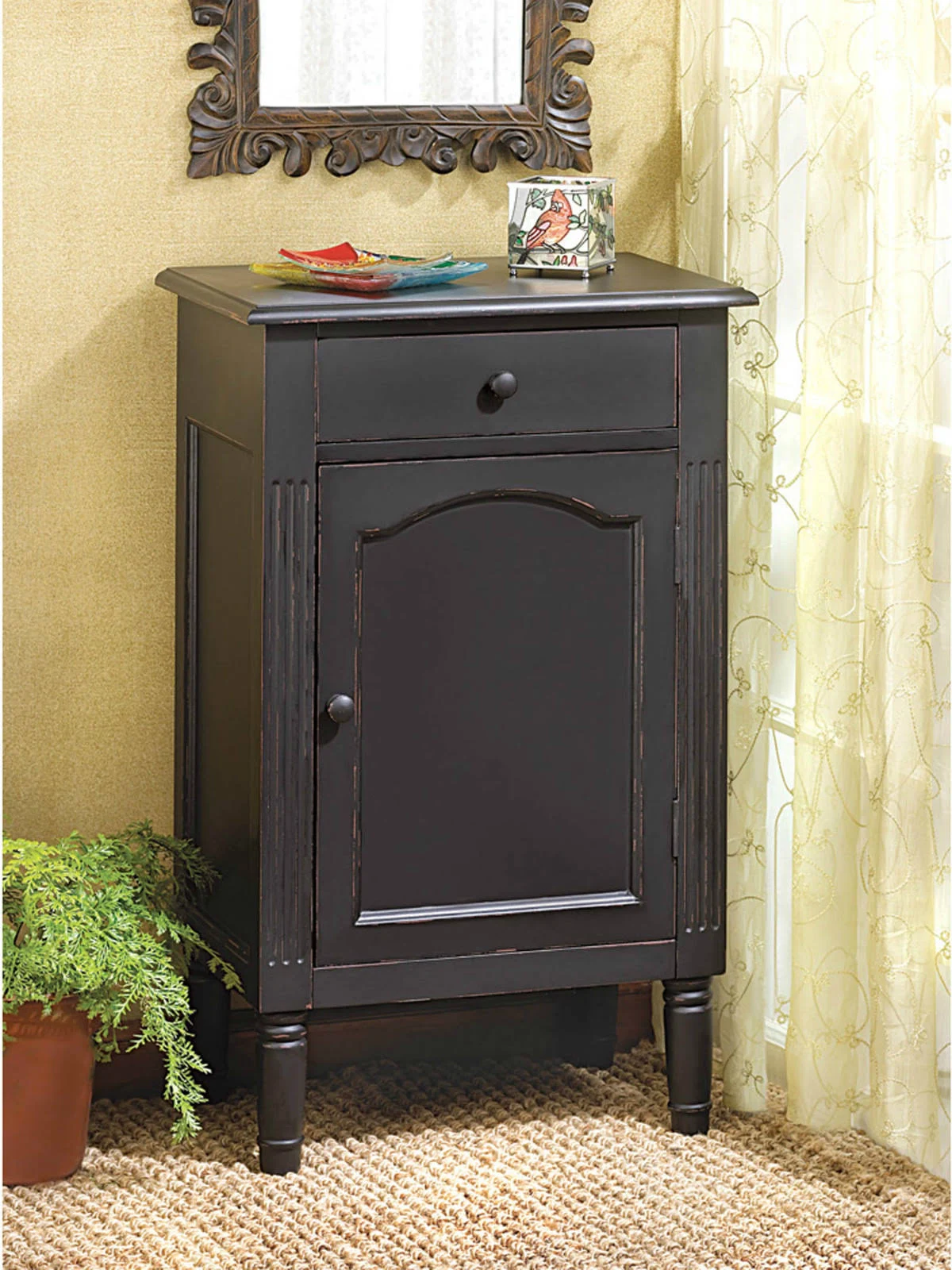Antiqued Black Wood Cabinet