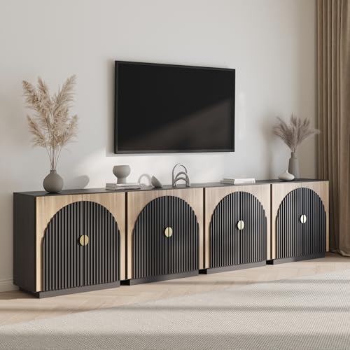 BELLEZE 65 Inch Fluted Buffet Cabinet with Storage, Symmetrical Arc Accent Sideboard Large Console Table for Dining Room, Kitchen