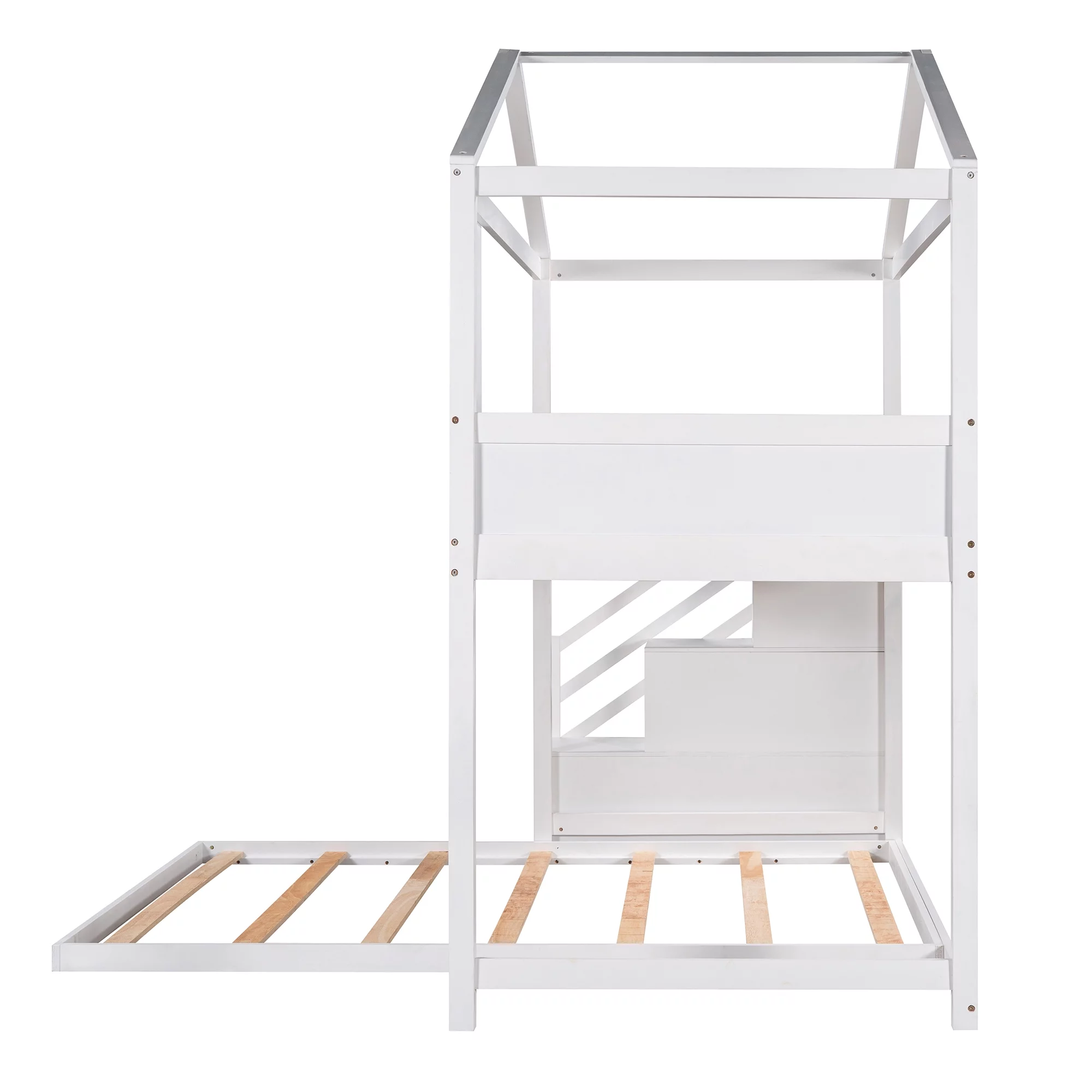 SYNGAR House Bunk Beds for Kids, Solid Wood Twin over Full Bunk Bed with Storage Staircase and Blackboard