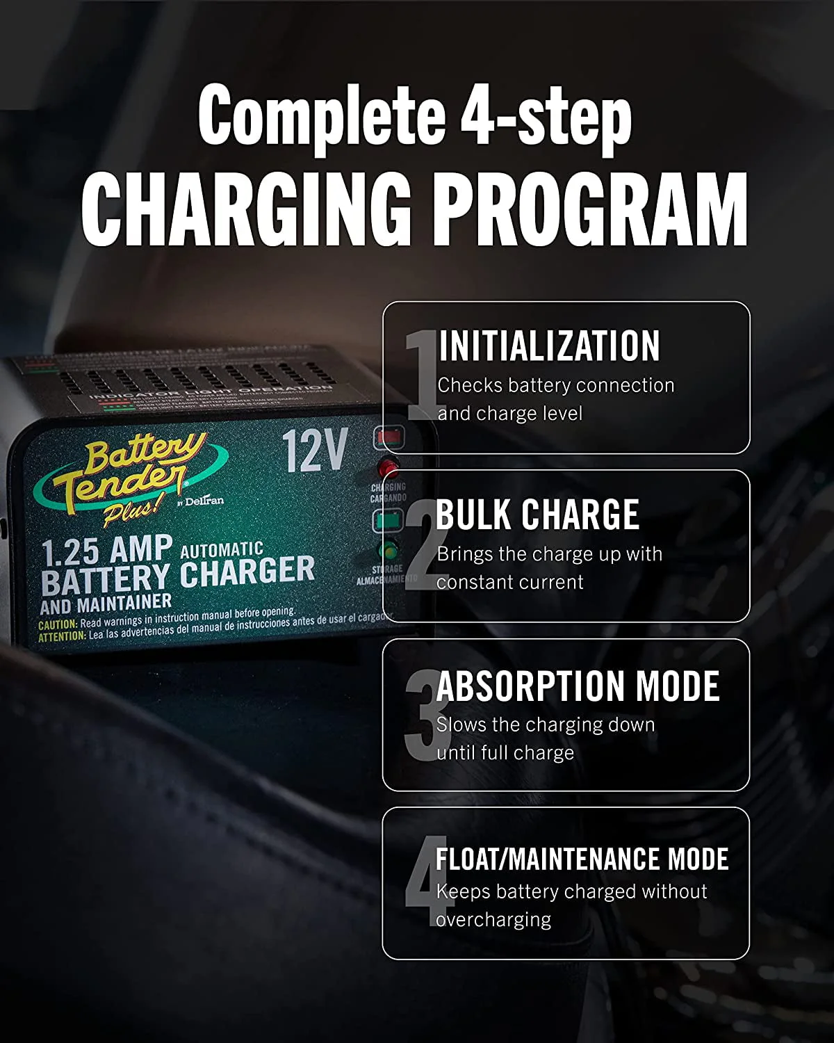 Battery Tender Plus 12V Battery Charger and Maintainer: 1.25 AMP Powersport Battery Charger and Maintainer for Motorcycles, ATVs, UTVs