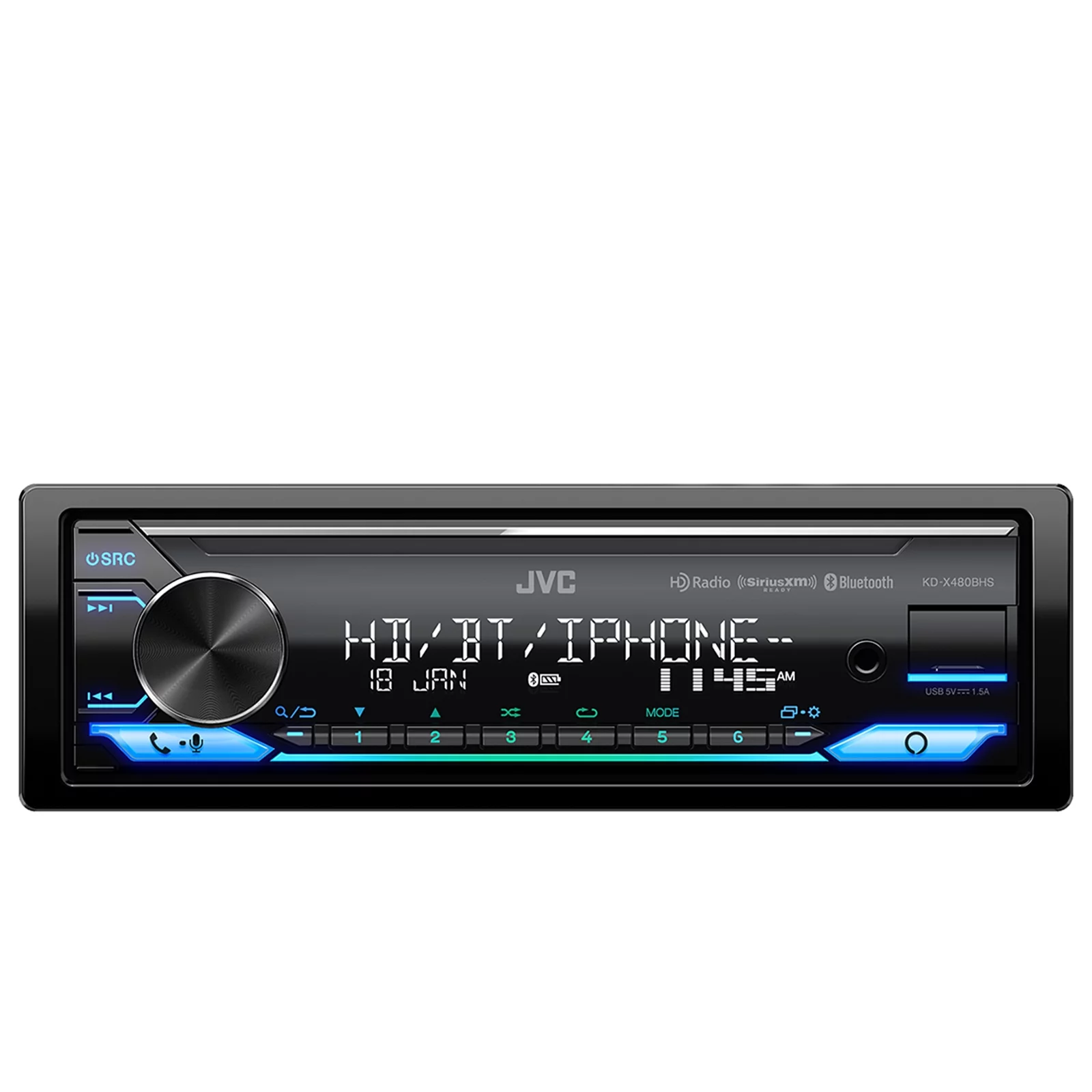 JVC KD-X480BHS Single DIN Bluetooth USB AUX LED Illumination AM/FM Radio Stereo SiriusXM Ready Amazon Alexa LED Car Audio Receiver