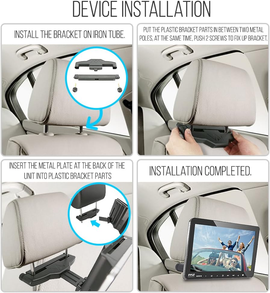 Pyle Universal Car Dual Headrest Monitor - 9.4 Inch Vehicle Multimedia CD DVD Player with Wireless Headphones - Audio Video Entertainment w/HDMI