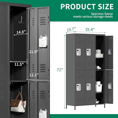 Metal Locker 3 Doors Storage Lockers for Employee,72" Tall Locker with Shelves and Hooks Steel Sports Locker for Office School Office Gym Home Garage