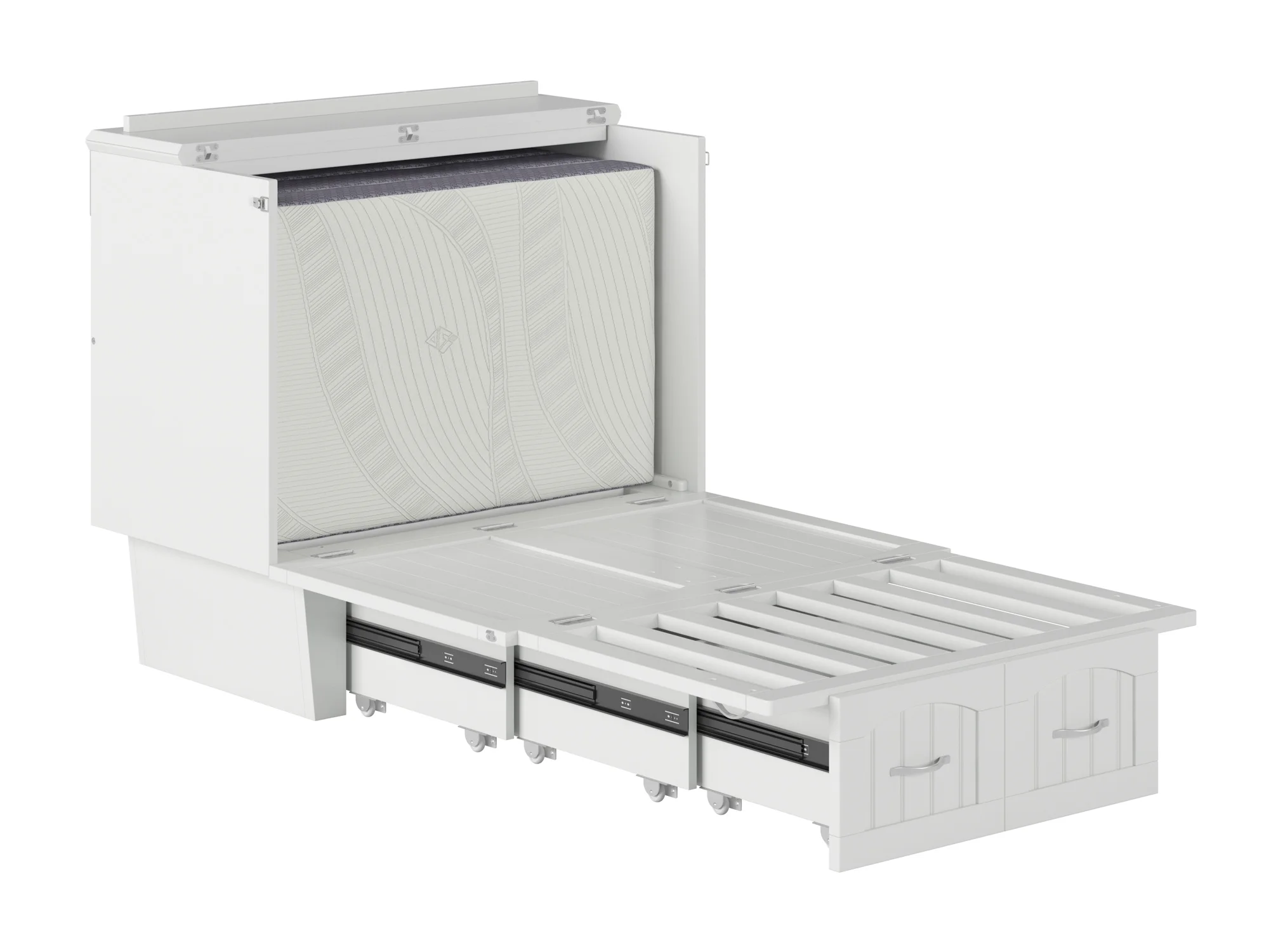 AFI Nantucket Twin Solid Wood Murphy Bed Chest with Mattress, Drawer & Charger in White