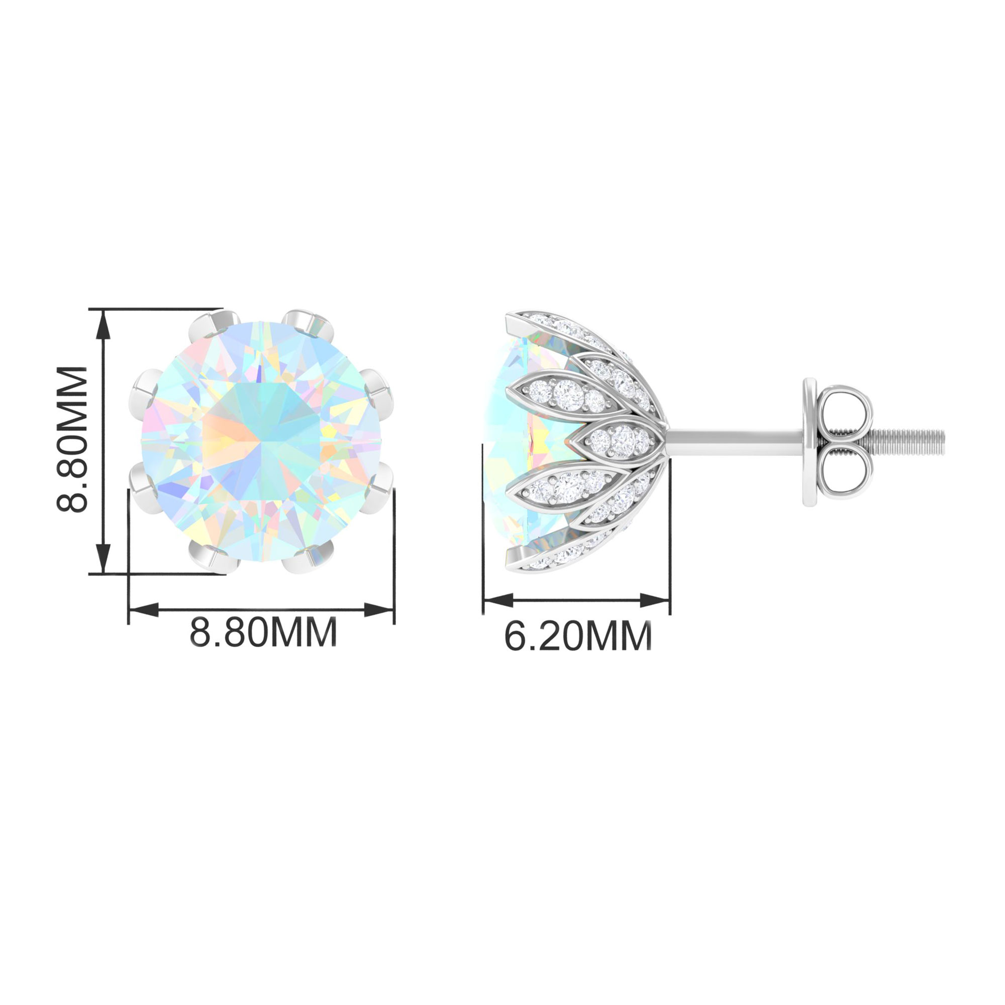Ethiopian Opal Floral Stud Earrings for Women with Diamond (8 mm, AAA Grade), 925 Sterling Silver