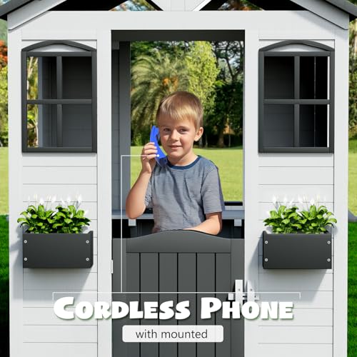 All Spruce Outdoor Kids Playhouse, Toddler Playhouse Wooden Playhouse for Kids Ages 3-10, with Sink, Stove, Flower Pot Holders, Phone