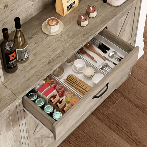 72" Tall Storage Cabinet, Kitchen Pantry Cabinet with Adjustable Shelves & Sturdy Steel Frame, Farmhouse Pantry Storage with 4 Barn Doors for Kitchen