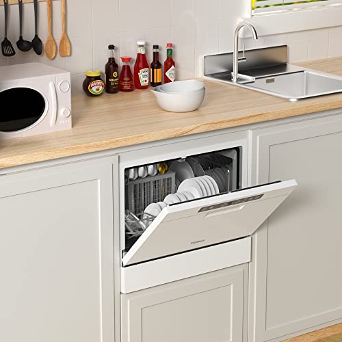 COSTWAY Countertop Dishwasher, 6 Place Settings Built-in Dishwasher with 72 H Preserve, Air Dry Function, LED Touch Control and 5 Washing Programs