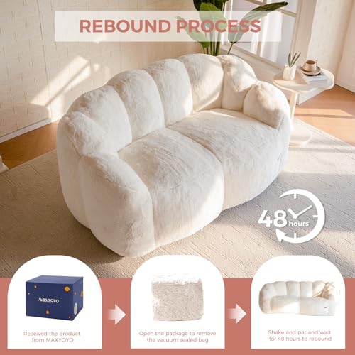 MAXYOYO Bean Bag Chair for Adults, Floral Shaped Bean Bag Sofa, Ultra Soft Faux Fur Floor Sofa, Large Reading Chair for Living Room Bedroom, Beige