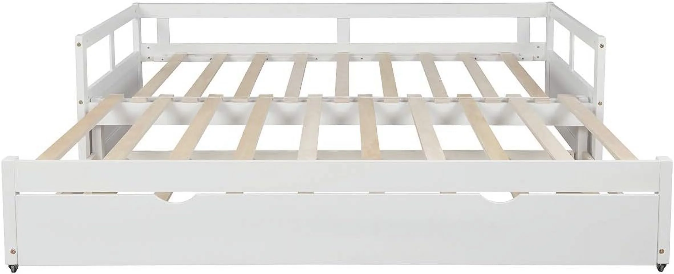 Exedable Daybed Wih rudle Bed, Wood Daybed Frame Wih Pull rudle, o Kig Desig Exedig Daybed For Kids Girls Boys ees Aduls, o Box Sprig Required, Whie