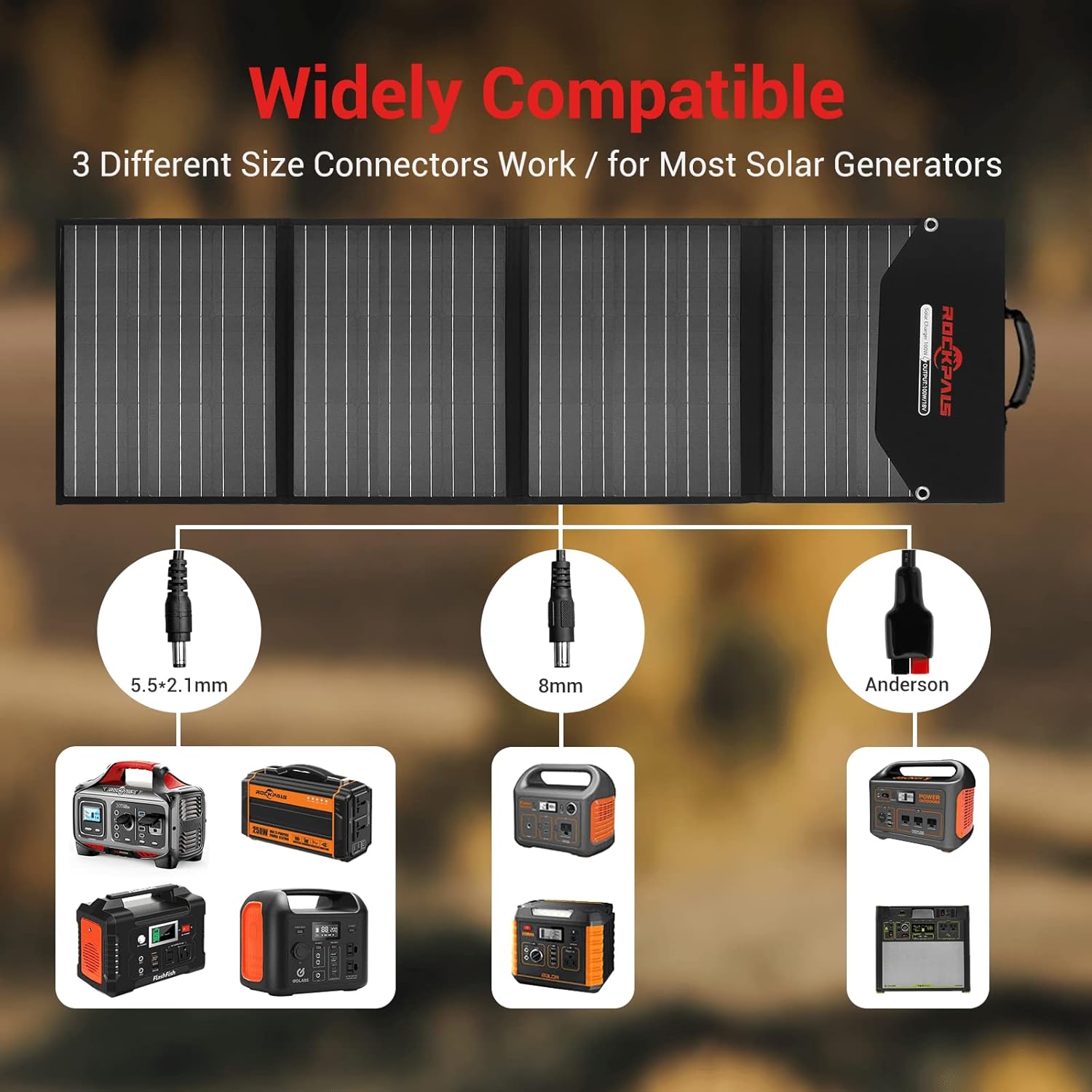 ROCKPALS RP082 100w Foldable Solar Panel Charger with Kickstand, Parallel Cable, QC 3.0 and USB-C
