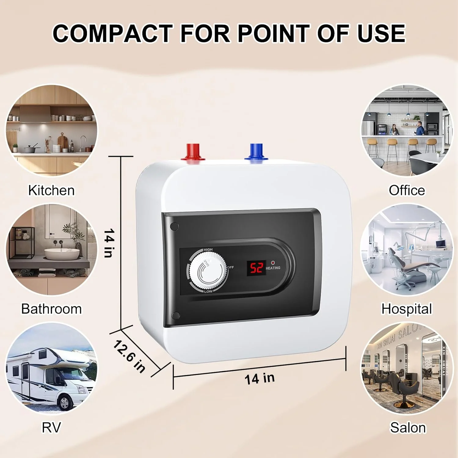 JIAH Eletric Mini-Tank Water Heater Tank,4 Gallon Point of Use Instant Hot Water Heater with Water Tank Storage