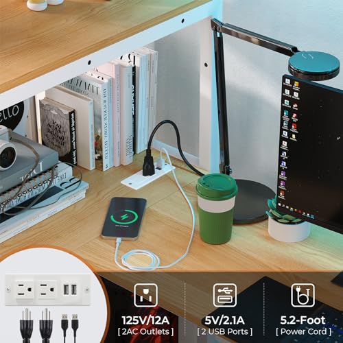 DICTAC Loft Bed Full Size with L-Shaped Desk and Charging Station Full Metal Bed Frame with LED Lights,Open Shelves and 3 Fabric Storage Drawers