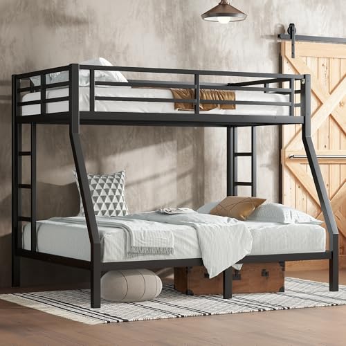 Heavy Duty Bunk Bed Frame with Ladder, Twin XL Over Twin XL Bunk Beds with Safety Guardrails, Adults Bunk Beds with Noise-Reducing Rubber Stoppers