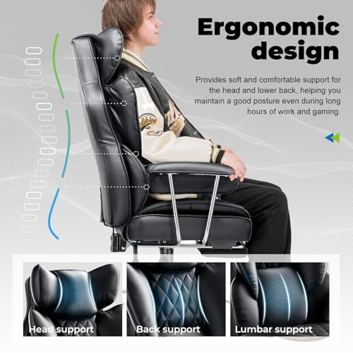 COMHOMA Big and Tall Office Chair, High Back Leather Gaming Chair with Footrest