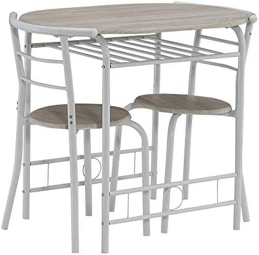 TJUNBOLIFE Compact Dining Table Set for 2  Breakfast Nook Kitchen  Dining Room Set with  Rack for Small Space (Oak and White)