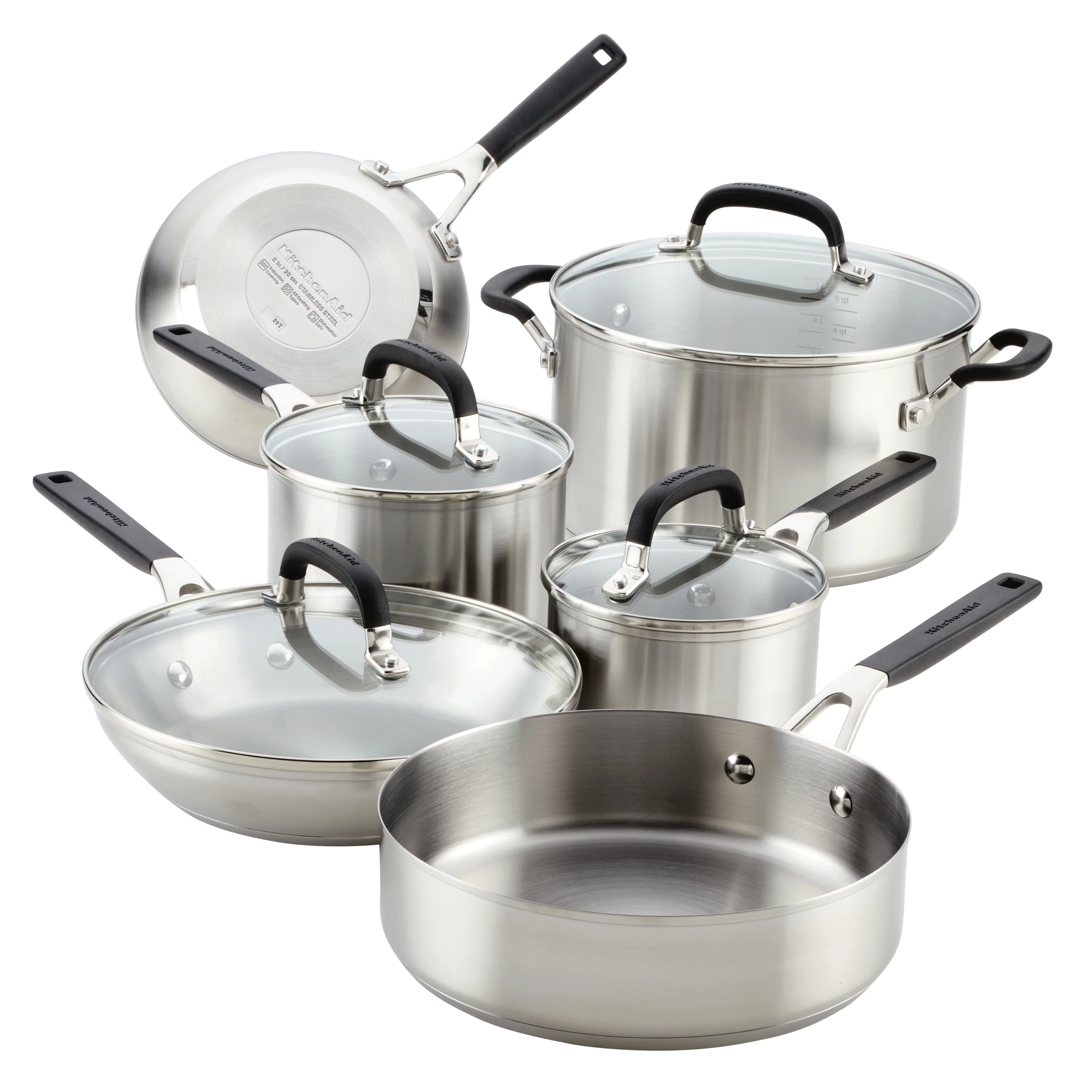 KitchenAid 10 Pieces Brushed Stainless Steel Cookware Set