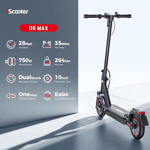 iScooter Electric Scooter Adults, 50/37 Miles Long Range,25/28 MPH Max Speed,750/800W Motor E Scooter Foldable with 10" Pneumatic Tires, Turn Signals