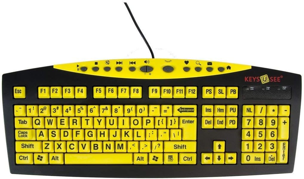 Keys-U-See Large Print USB Wired Computer Keyboard (Yellow Keys with Black Letters) Great for Visually Impaired Individuals