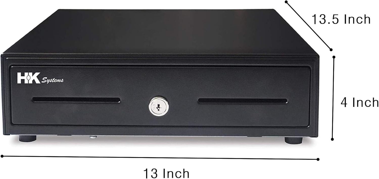 HK SYSTEMS 13 Heavy Duty Black Push Open Cash Drawer, 4B5C with Under Counter Mounting Metal bracket